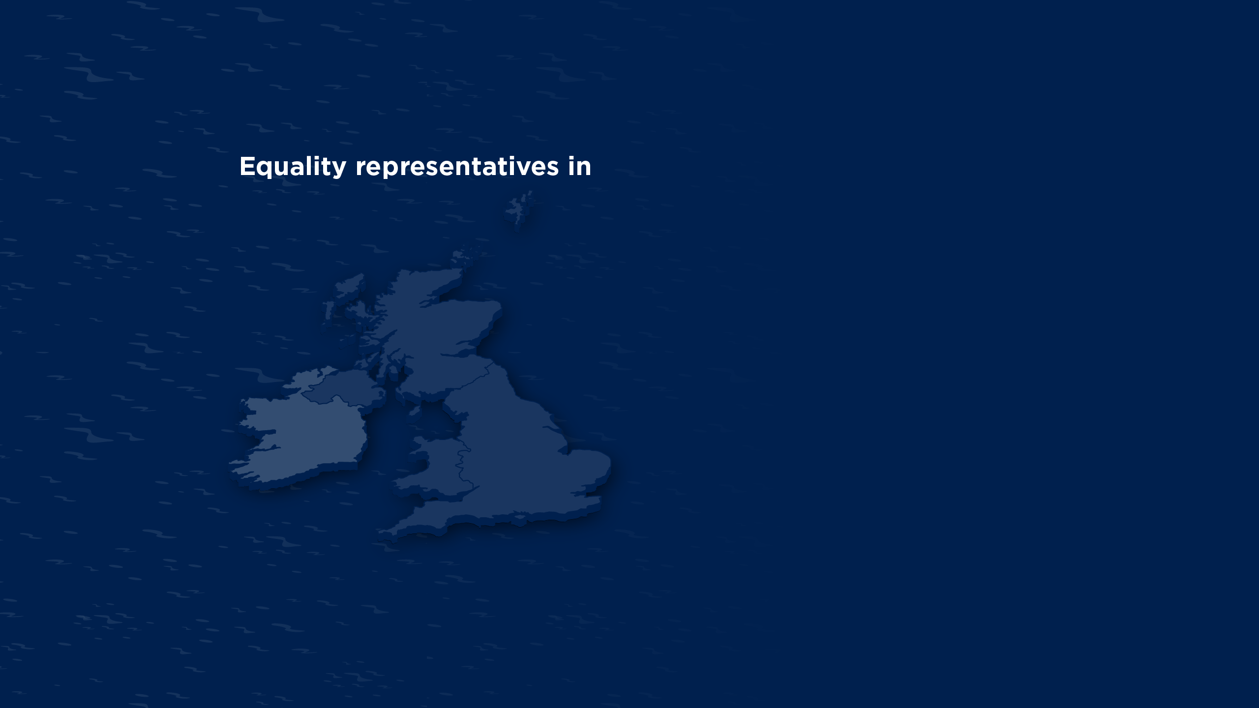 3D illustrated map of the British Isles showing each country and the number of equality representatives based there