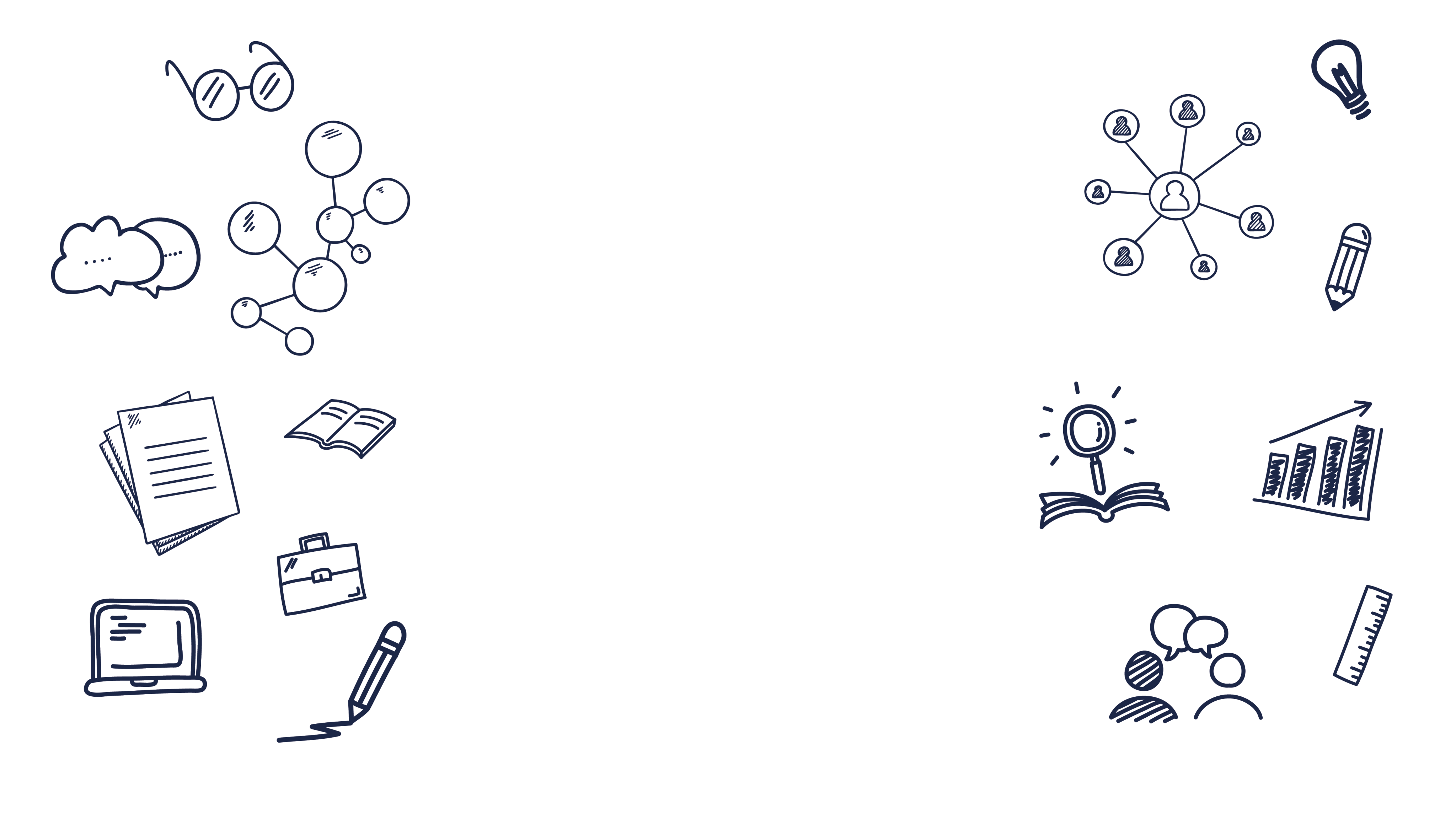 Doodles of various school-related items, including books, pencils, rulers, and backpacks.