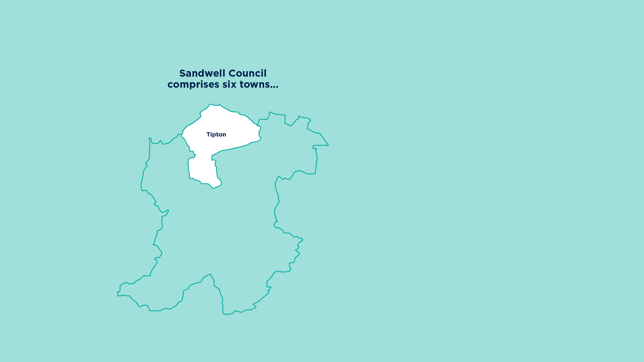 Illustrated map of the Sandwell council area highlighting its six towns.