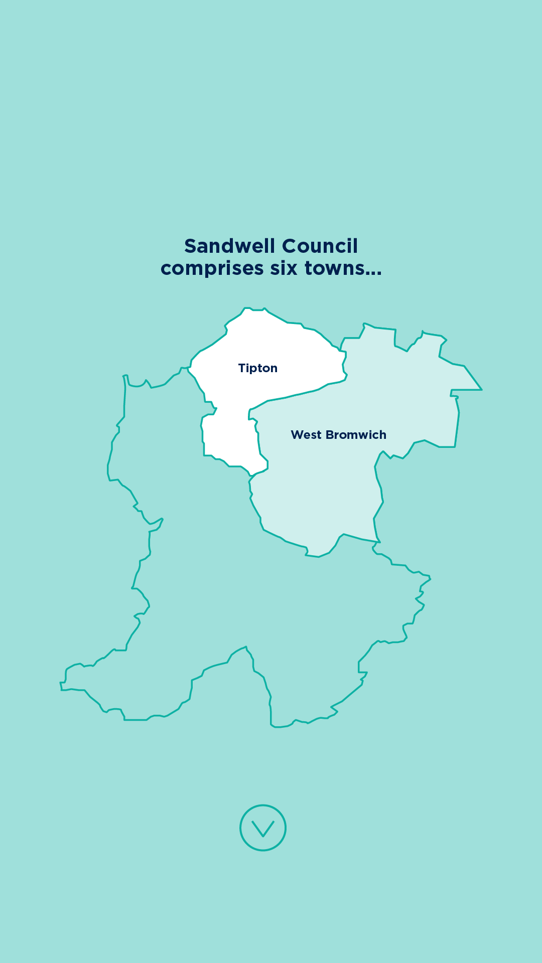 Illustrated map of the Sandwell council area highlighting its six towns.