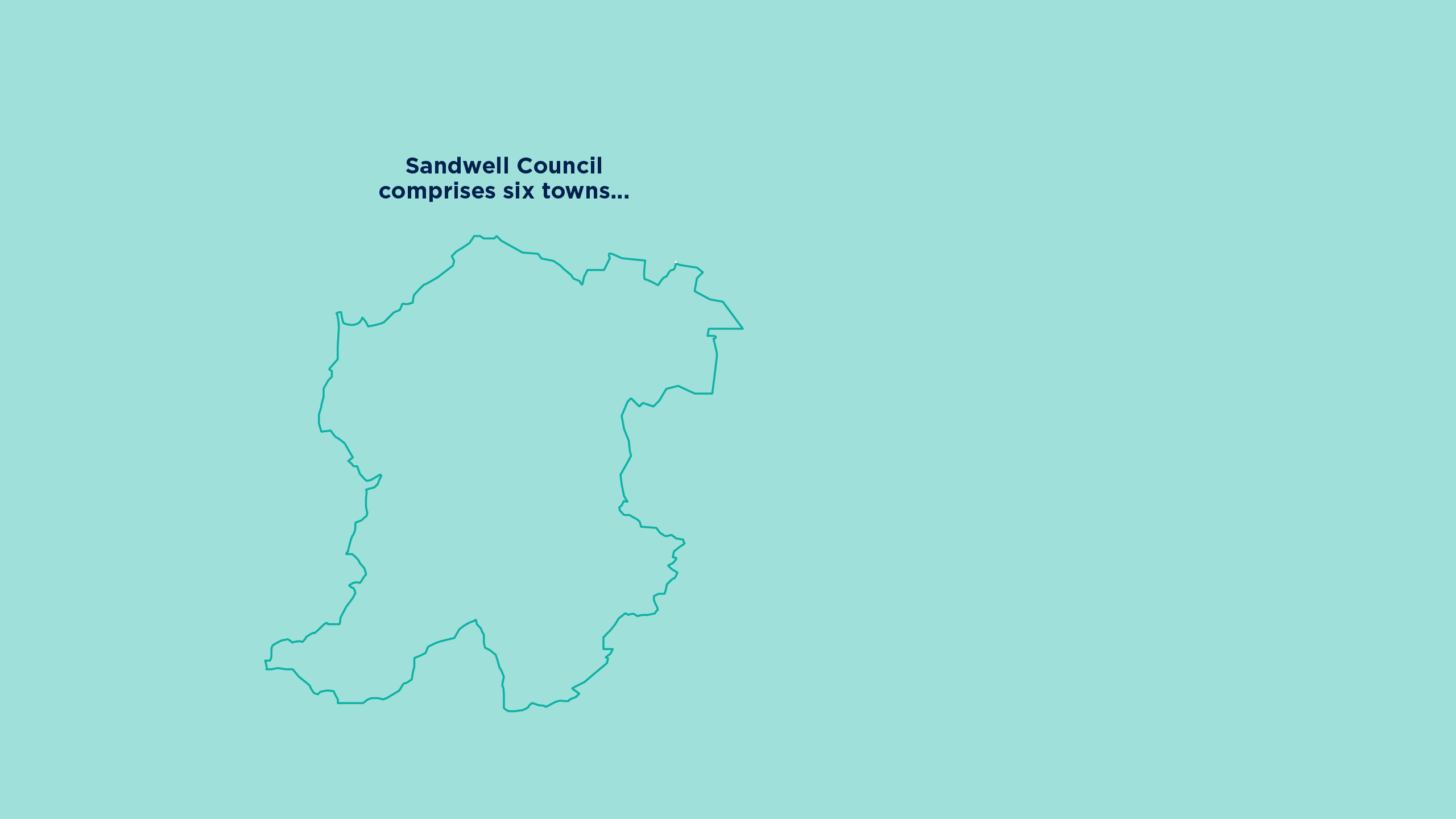 Illustrated map of the Sandwell council area highlighting its six towns.