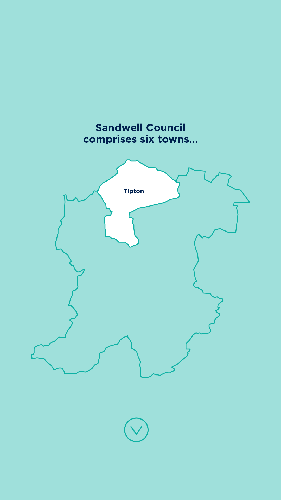 Illustrated map of the Sandwell council area highlighting its six towns.